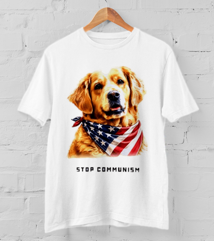 Golden Retriever Wearing American Flag Bandana Stop Communism T-Shirt