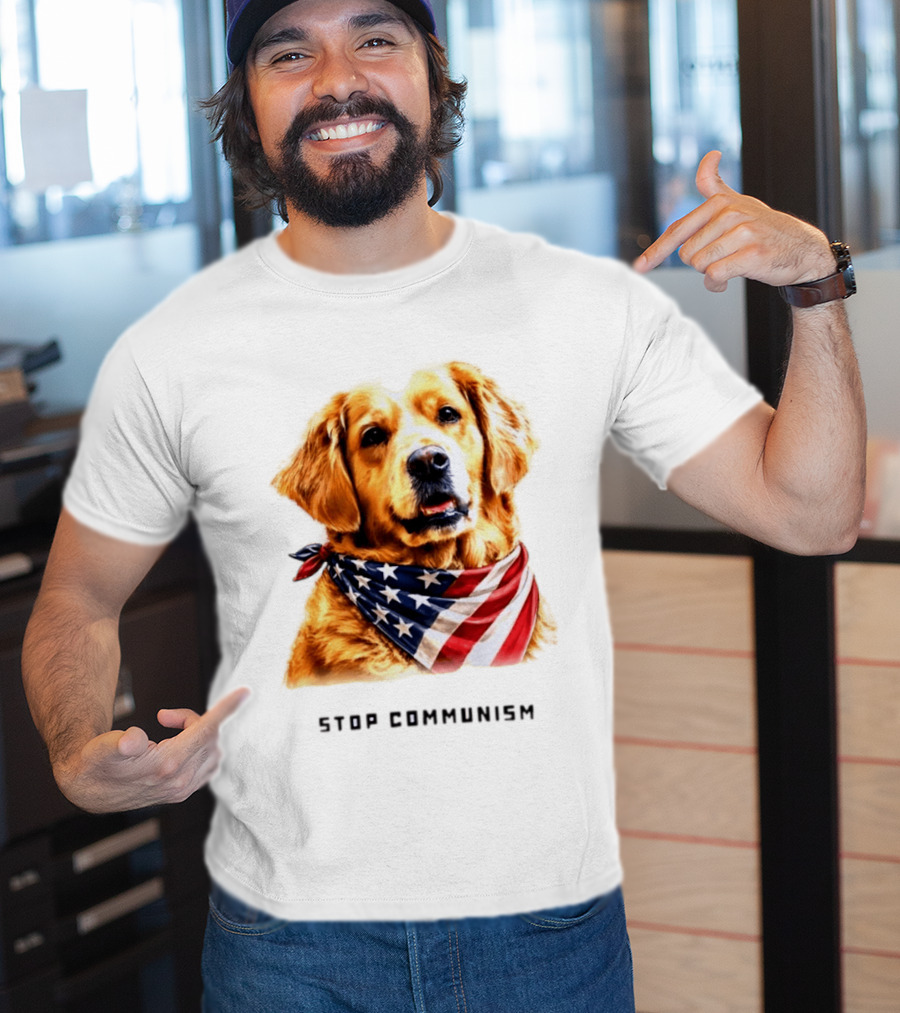 Golden Retriever Wearing American Flag Bandana Stop Communism T-Shirt