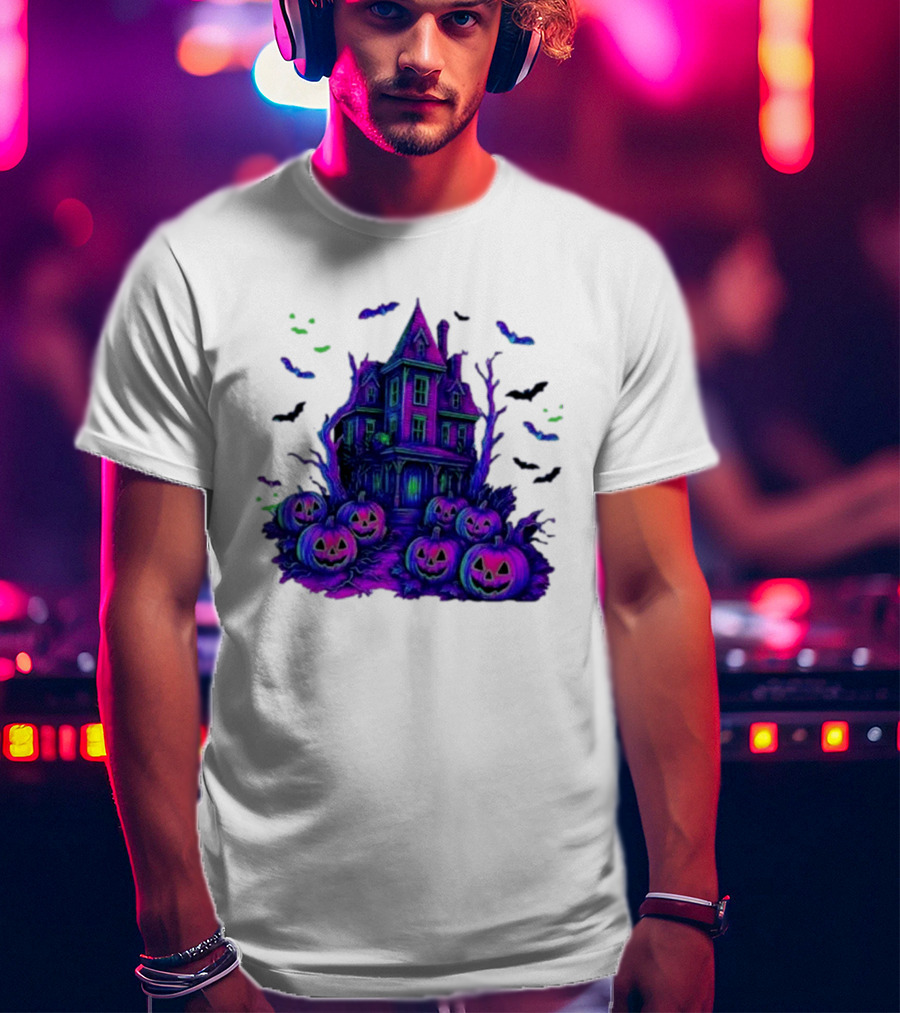 Halloween Bats Haunted House T-Shirt