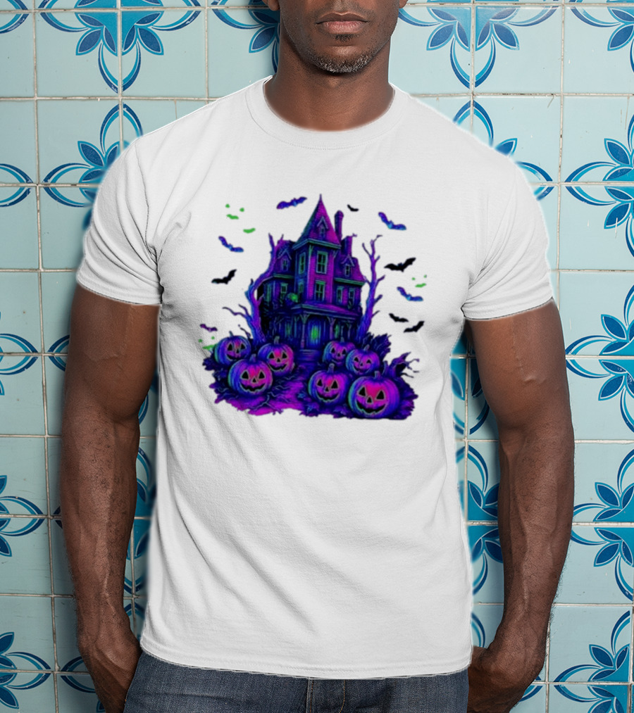 Halloween Bats Haunted House T-Shirt