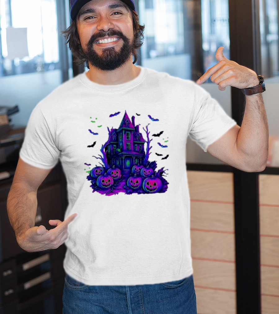 Halloween Bats Haunted House T-Shirt