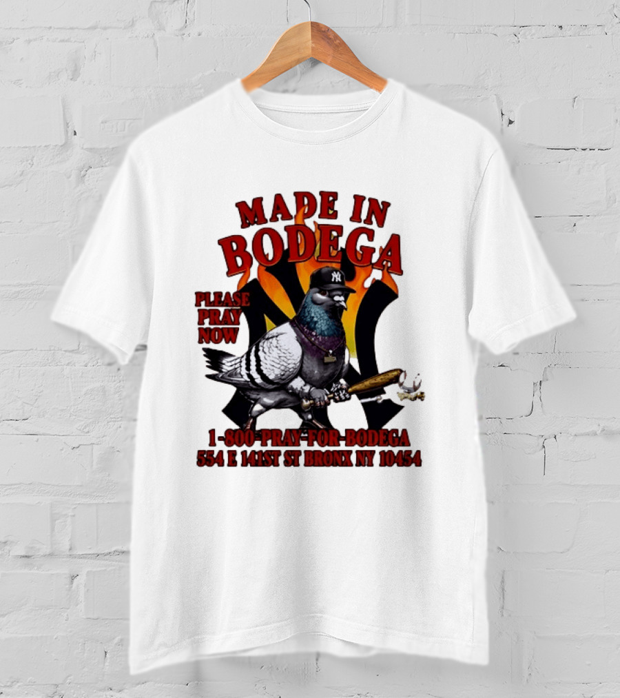 Made In Bodega New York Yankees Pigeon Baseball T-Shirt