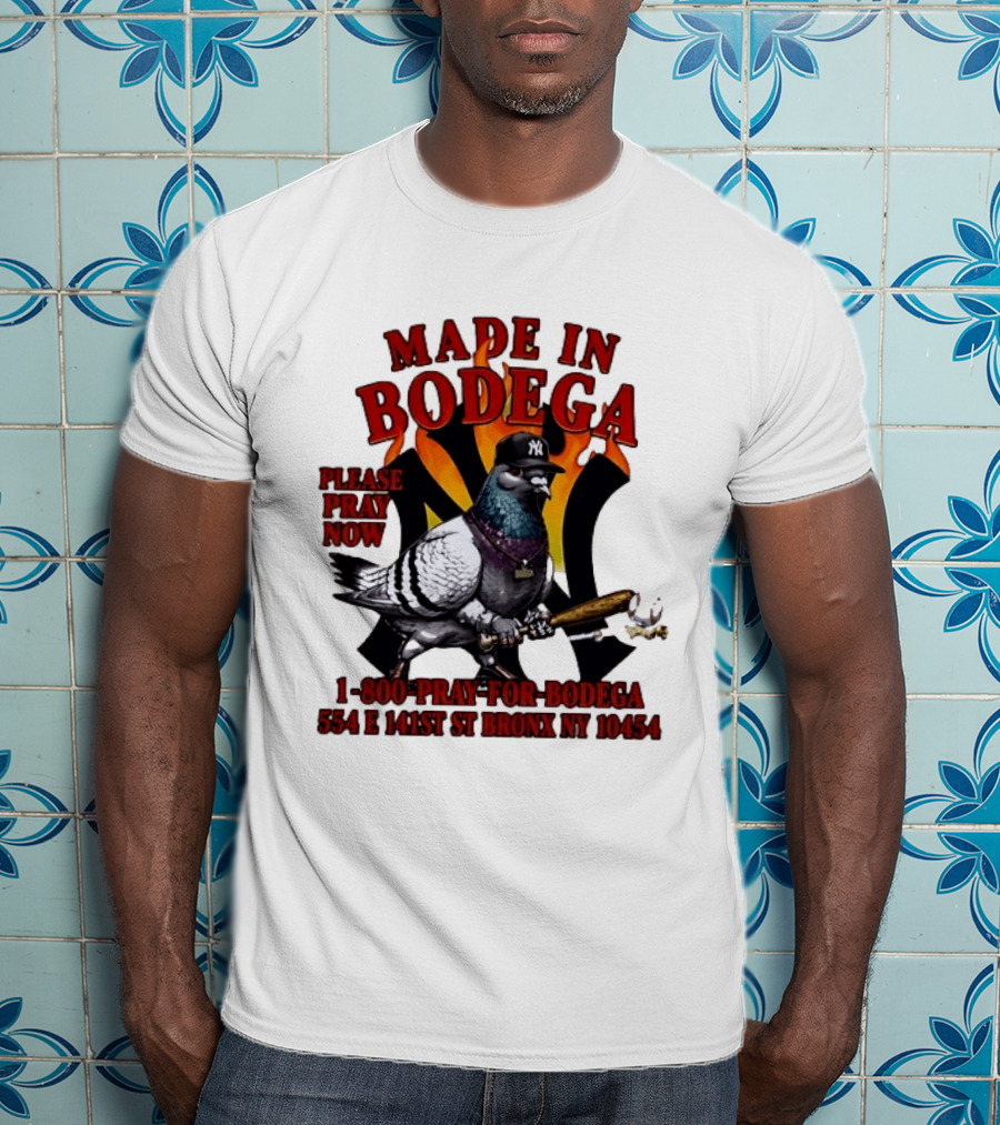 Made In Bodega New York Yankees Pigeon Baseball T-Shirt