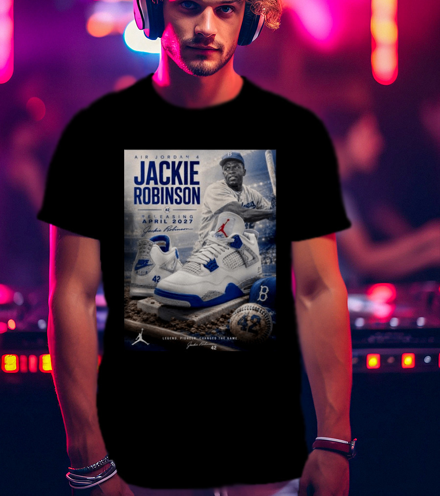 Air Jordan 4 Jackie Robinson April 2027 Release Baseball Legend 42 Nike Dodgers T-Shirt