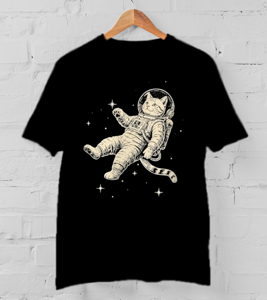 Astronaut Cat Floating In Space With Stars And Helmet T-Shirt