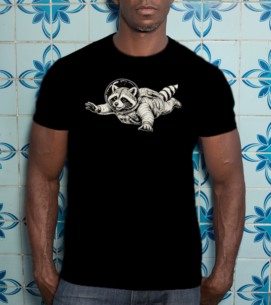 Astronaut Raccoon Floating In Space Galaxy Adventure T-Shirt