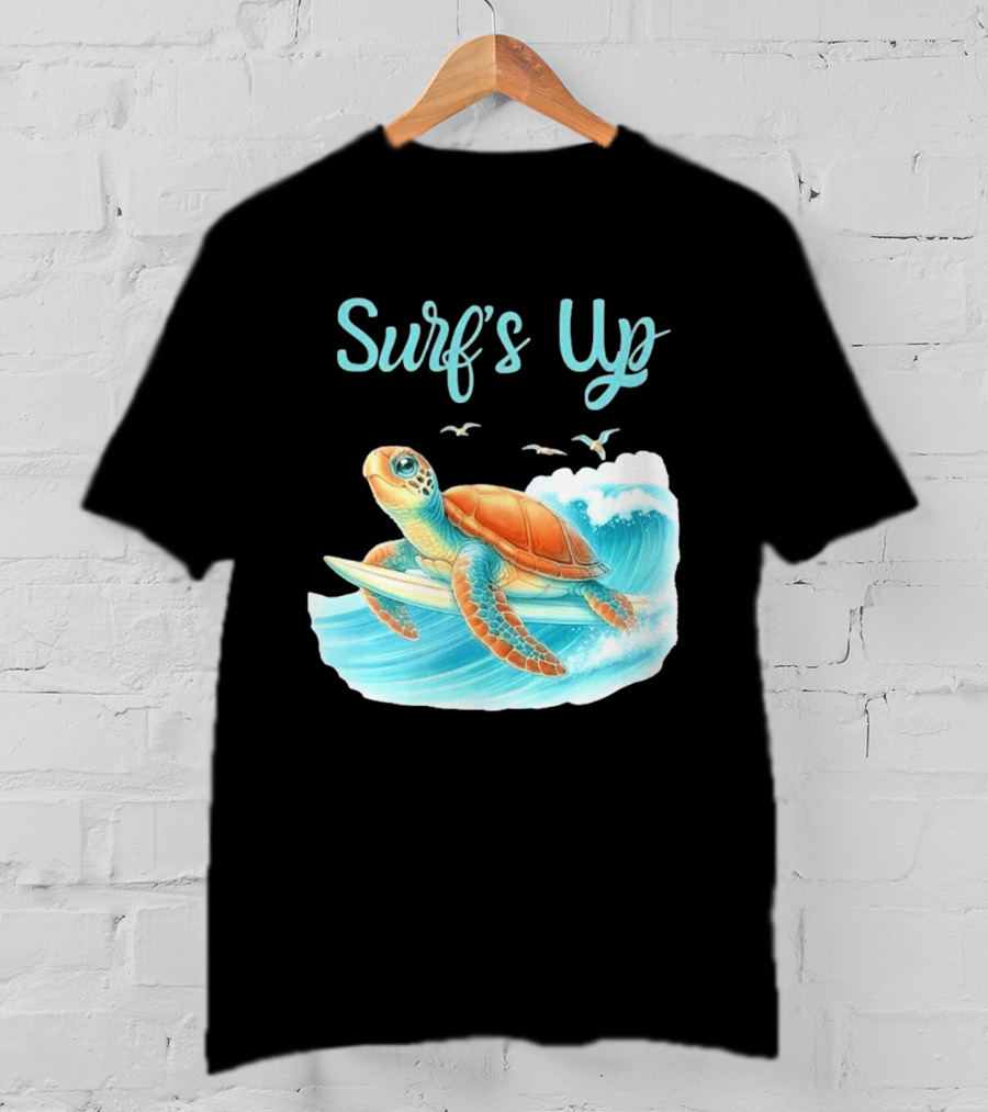 Surf's Up Turtle Riding Surfboard On Big Wave T-Shirt