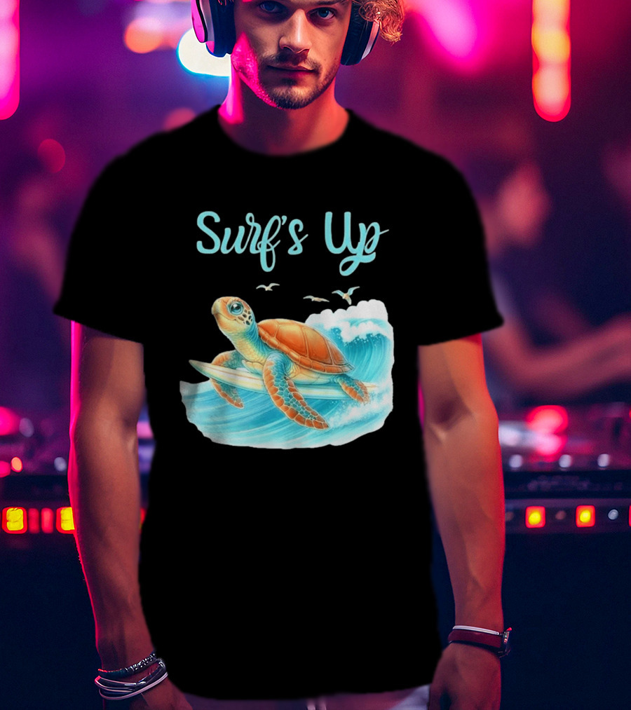 Surf's Up Turtle Riding Surfboard On Big Wave T-Shirt
