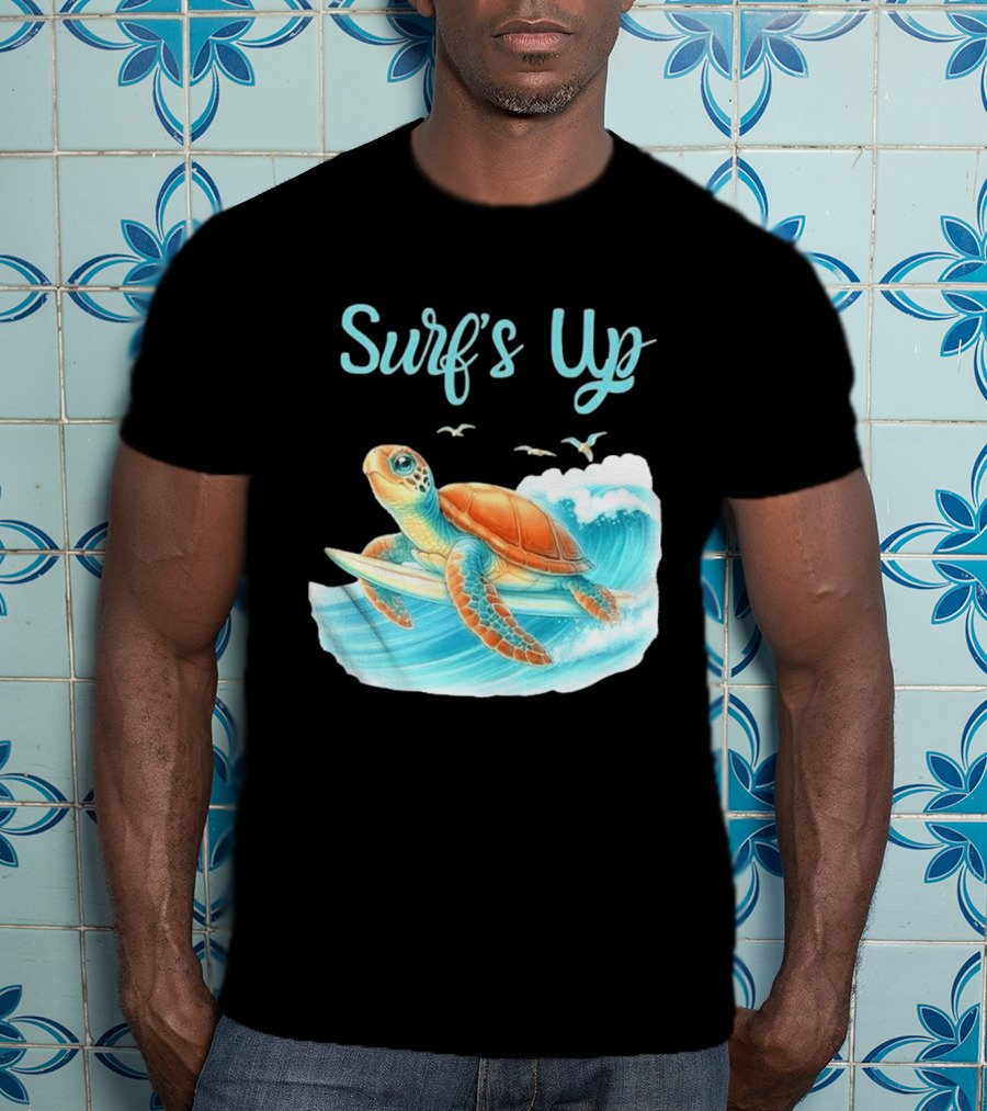 Surf's Up Turtle Riding Surfboard On Big Wave T-Shirt