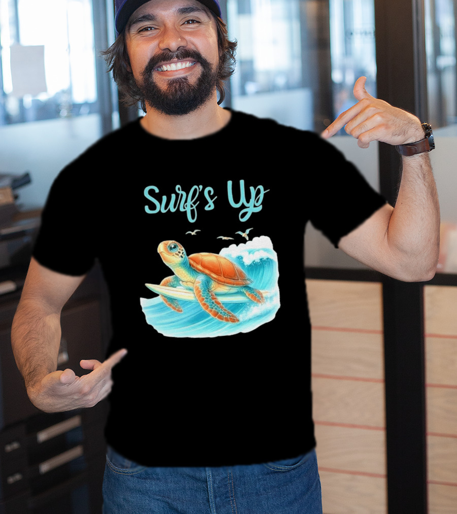 Surf's Up Turtle Riding Surfboard On Big Wave T-Shirt