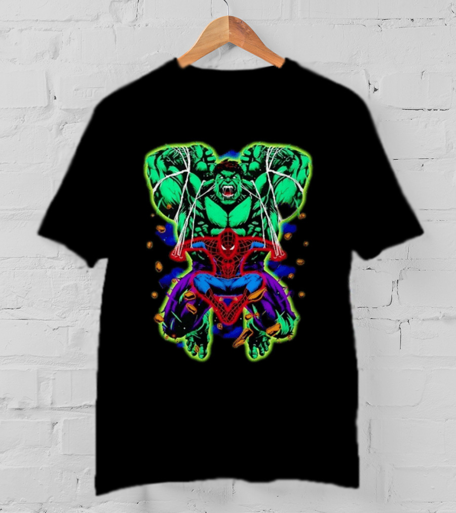 The Incredible Hulk And Spider Man Marvel Superheroes Comic Action Scene T-Shirt