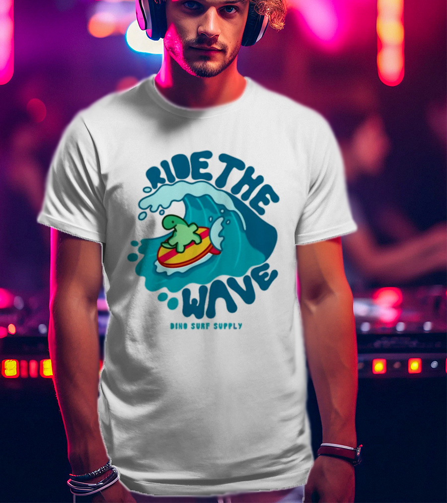 Ride The Wave Turtle Surfing Dino Surf Supply T-Shirt
