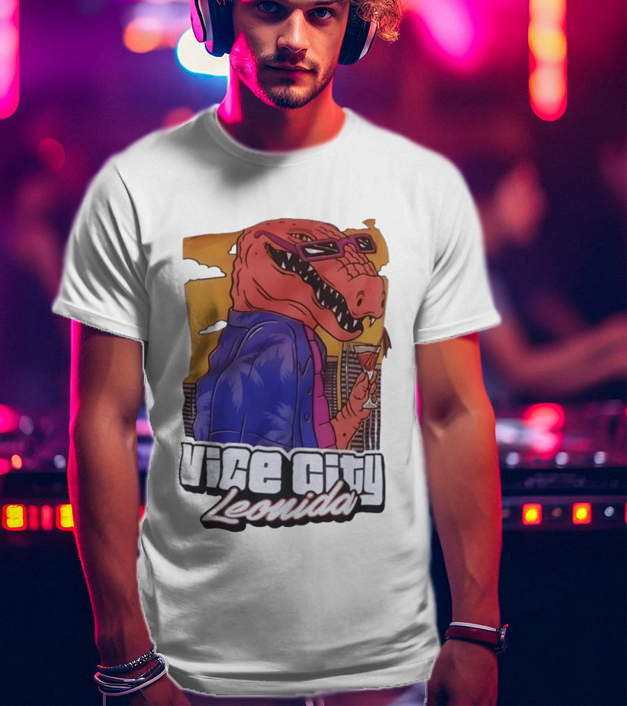 Vice City Leonida Rex Dinosaur Gaming Retro Vibes T-Shirt