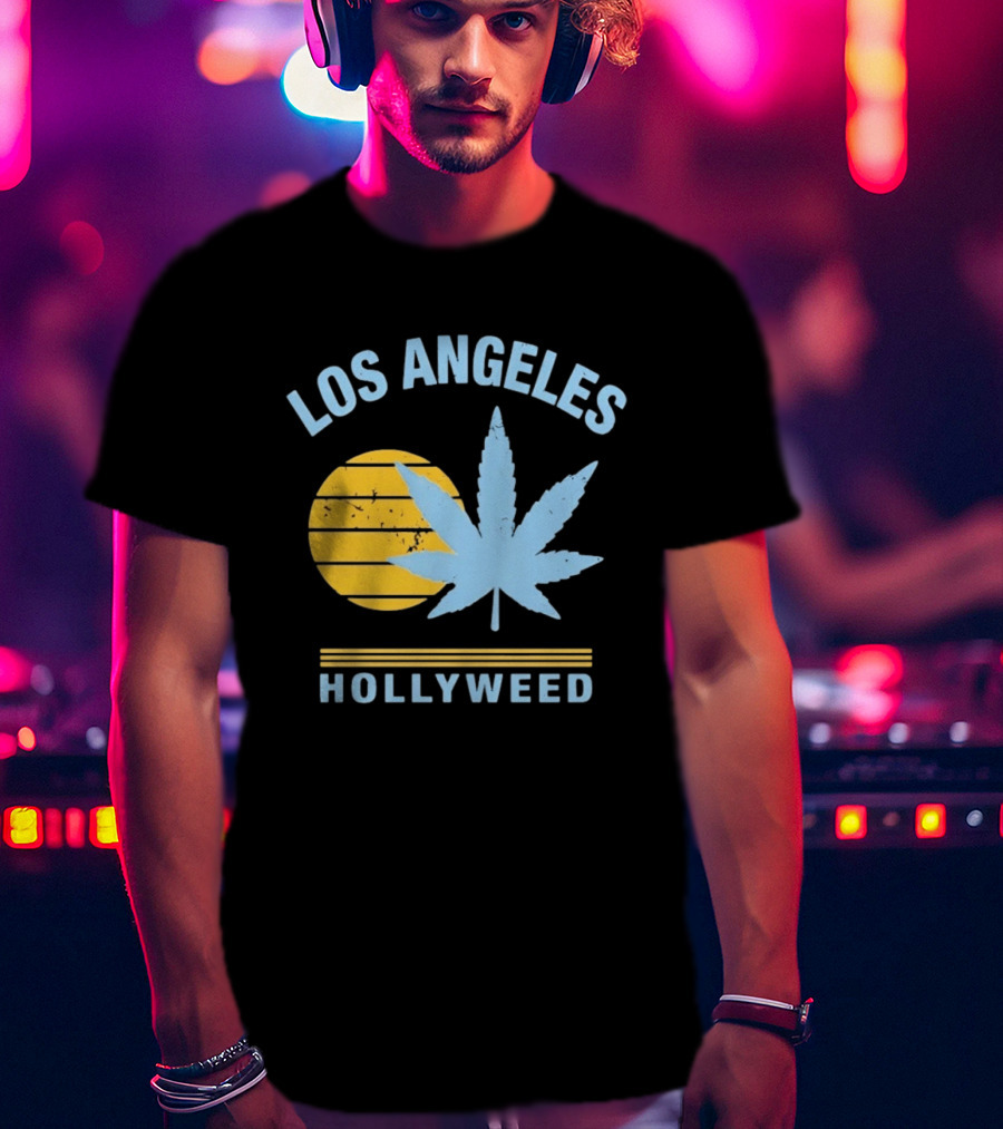 Los Angeles Hollyweed Cannabis Leaf Sunburst T-Shirt
