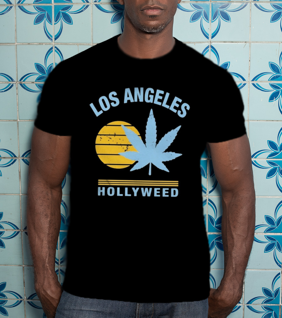 Los Angeles Hollyweed Cannabis Leaf Sunburst T-Shirt