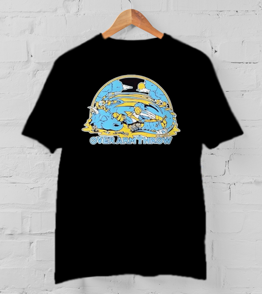 Over Arm Throw Cartoon Sleeping Blue Dragon Under Moonlit Sky T-Shirt