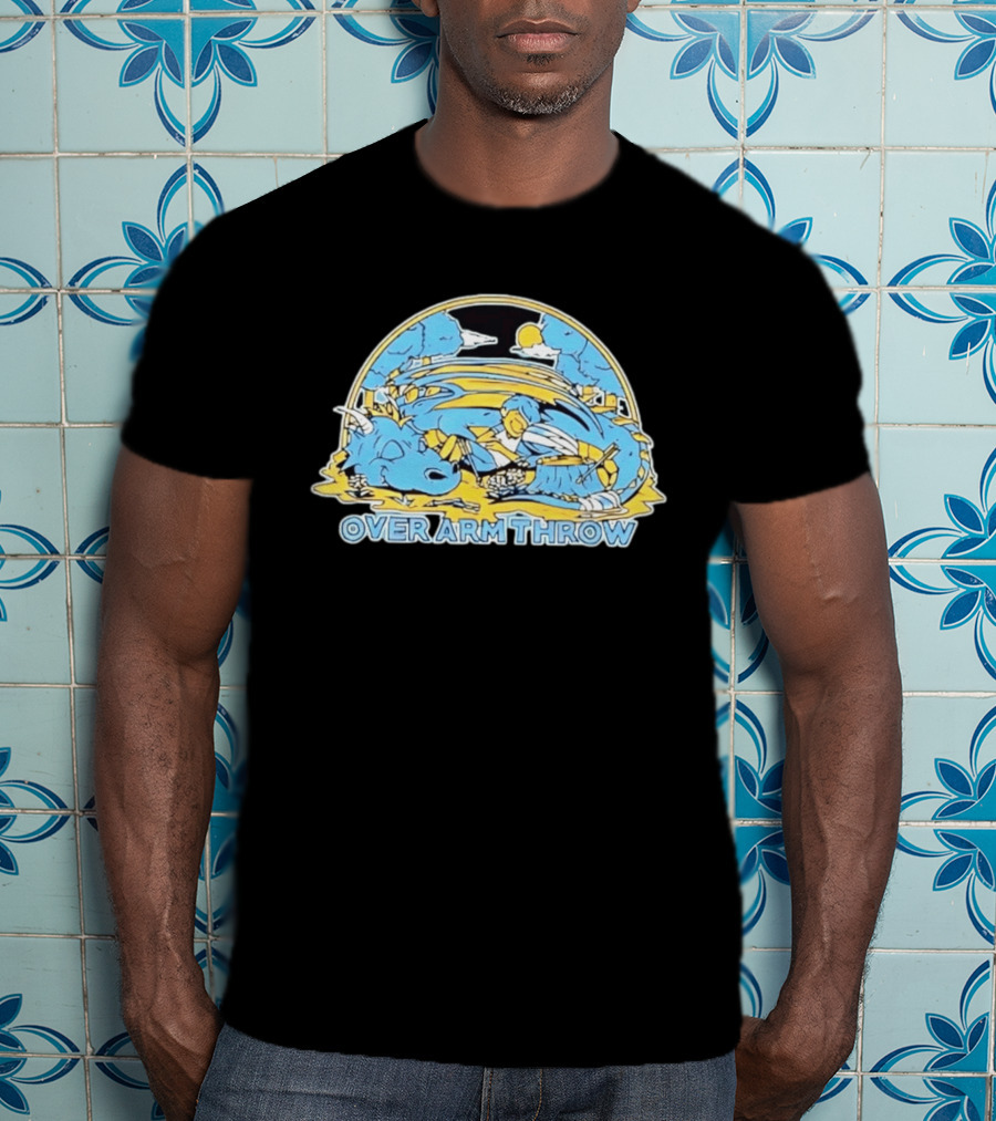 Over Arm Throw Cartoon Sleeping Blue Dragon Under Moonlit Sky T-Shirt