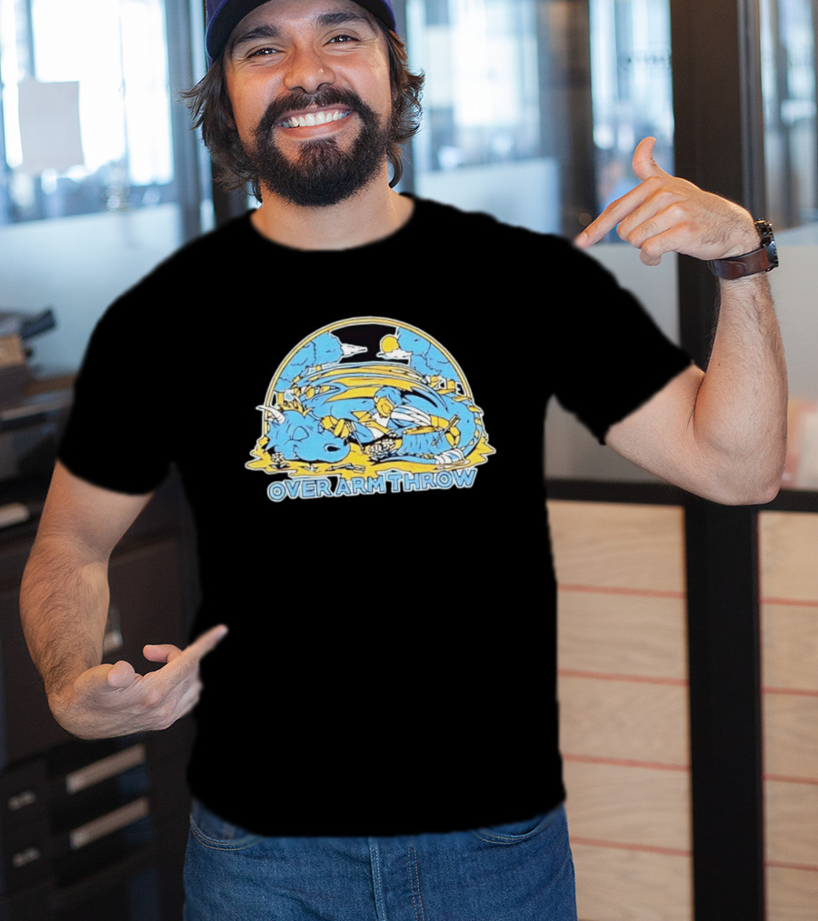 Over Arm Throw Cartoon Sleeping Blue Dragon Under Moonlit Sky T-Shirt
