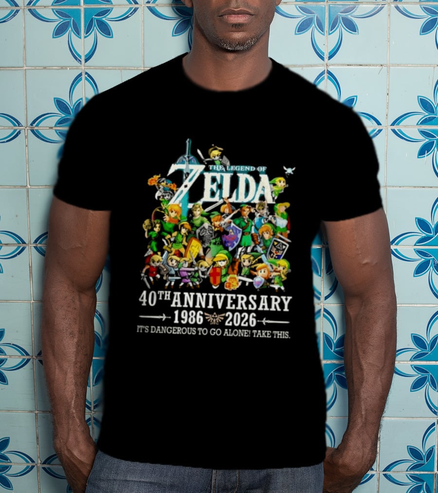 The Legend Of Zelda 40th Anniversary 1986 2026 Its Dangerous To Go Alone Take This Link Master Sword T-Shirt