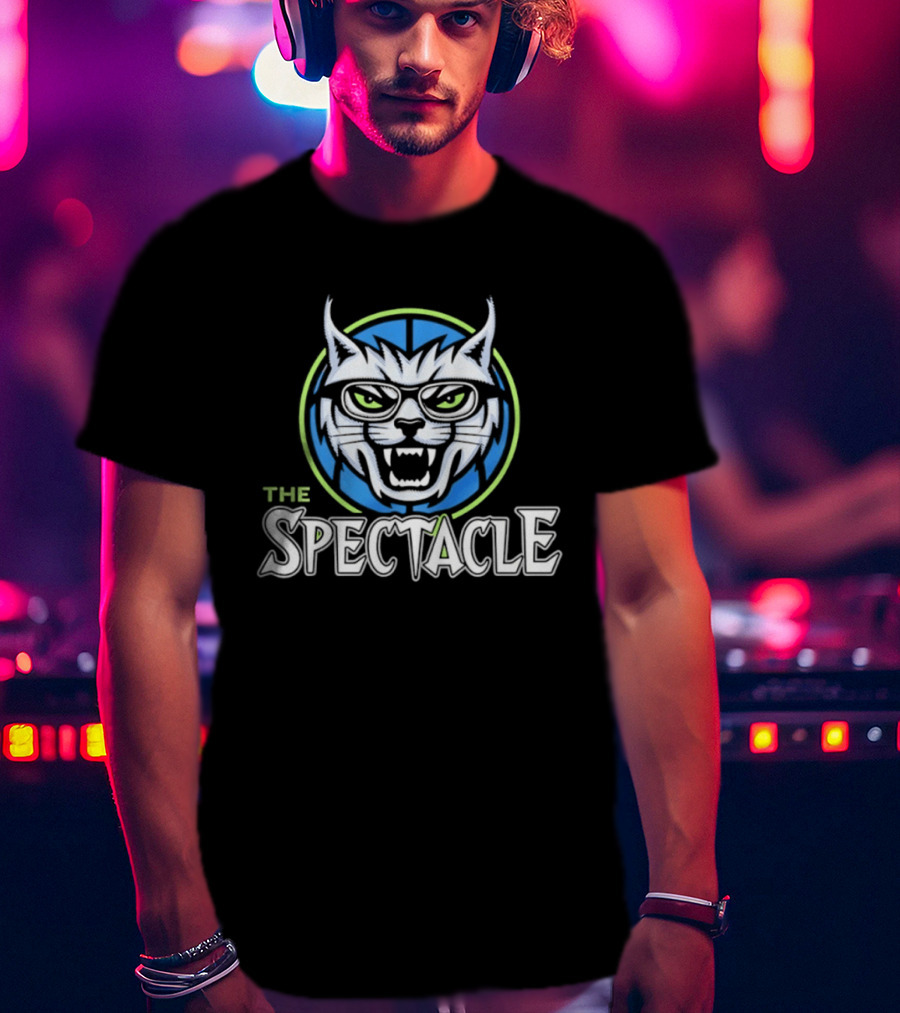 The Spectacle Cat With Glasses Feline Roaring Icon In Blue Circle T-Shirt