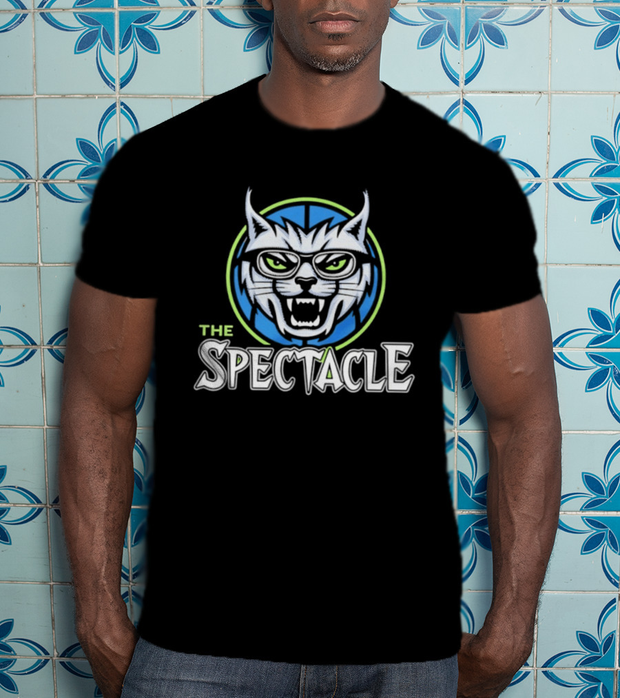 The Spectacle Cat With Glasses Feline Roaring Icon In Blue Circle T-Shirt