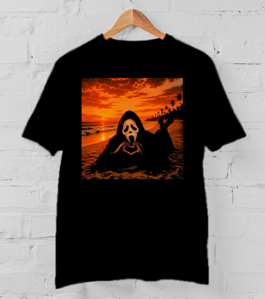 Ghostface Heart Hands Beach Sunset Halloween 2026 T-Shirt