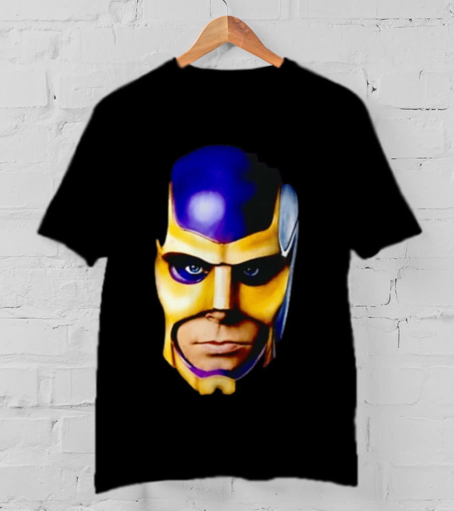 Realistic Painted Purple Gold Superhero Mask Face Close Up T-Shirt