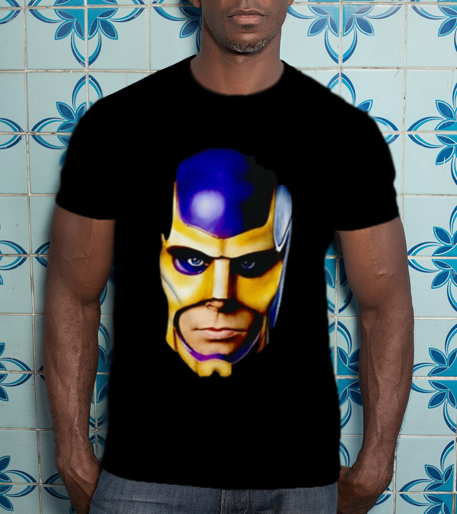 Realistic Painted Purple Gold Superhero Mask Face Close Up T-Shirt