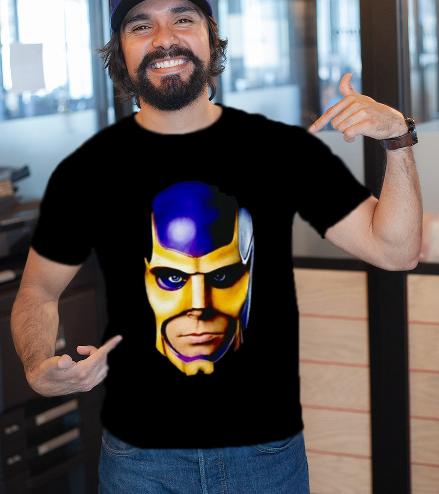 Realistic Painted Purple Gold Superhero Mask Face Close Up T-Shirt