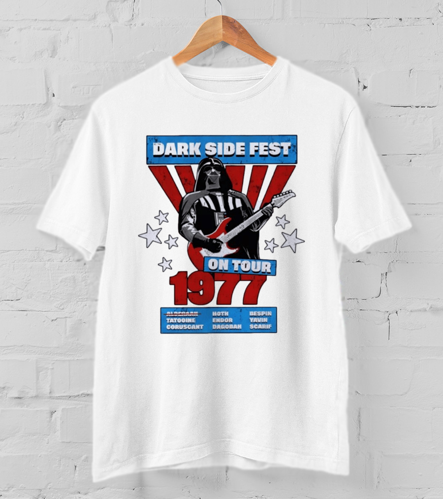 Darth Vader Dark Side Fest On Tour 1977 Tatooine Coruscant Hoth Endor Dagobah Bespin Yavin Scarif T-Shirt
