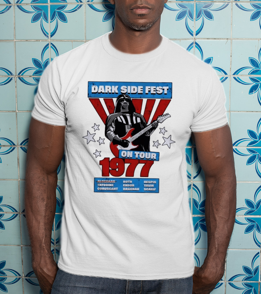 Darth Vader Dark Side Fest On Tour 1977 Tatooine Coruscant Hoth Endor Dagobah Bespin Yavin Scarif T-Shirt