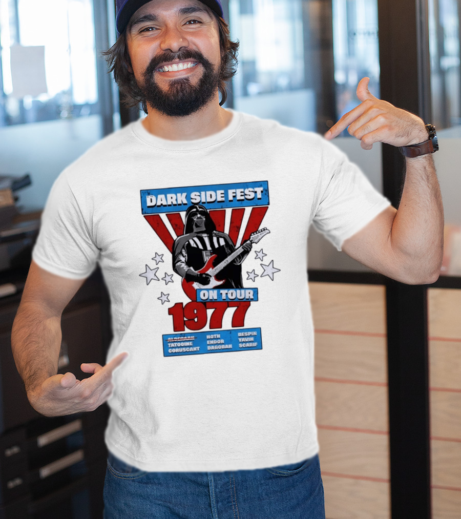 Darth Vader Dark Side Fest On Tour 1977 Tatooine Coruscant Hoth Endor Dagobah Bespin Yavin Scarif T-Shirt