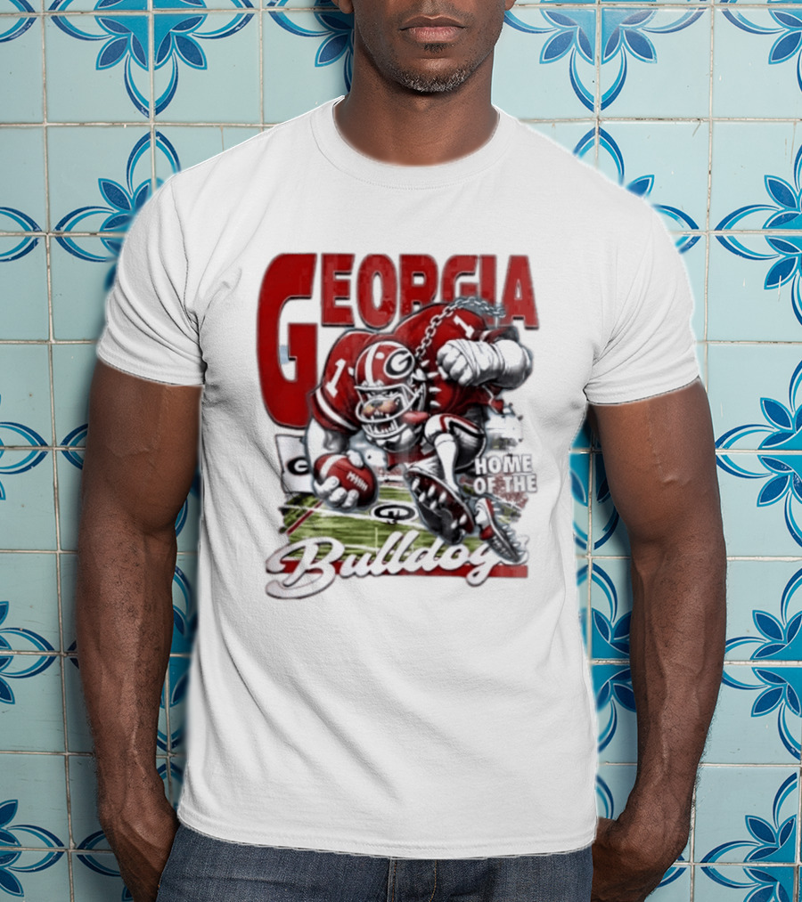 Georgia Bulldogs Football Cartoon Running Home Of The Bulldogs T-Shirt
