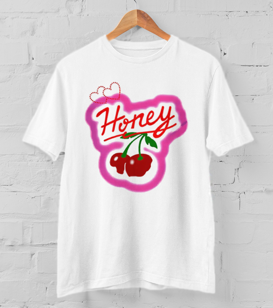 Honey Cherry Fruit Hearts Pink Neon T-Shirt