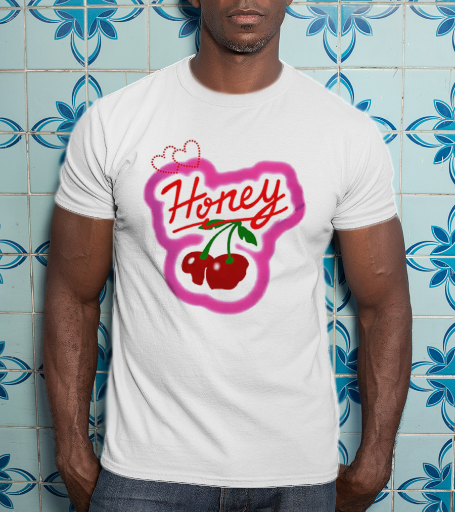 Honey Cherry Fruit Hearts Pink Neon T-Shirt