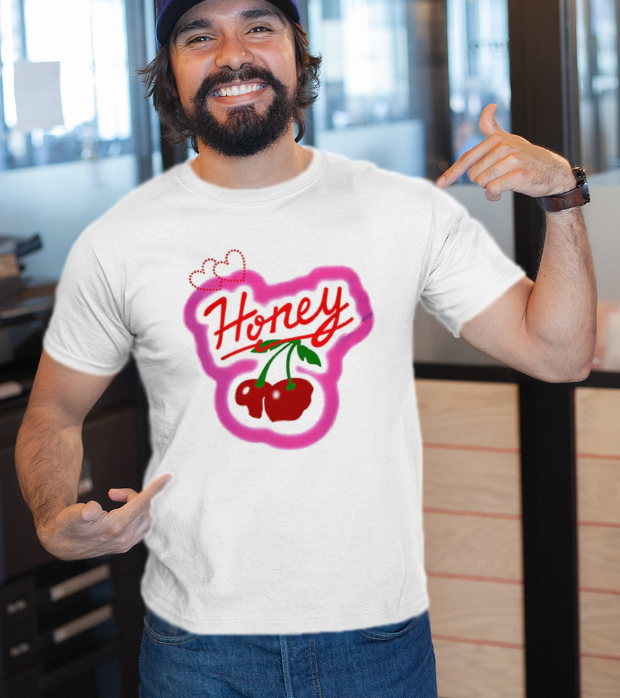 Honey Cherry Fruit Hearts Pink Neon T-Shirt