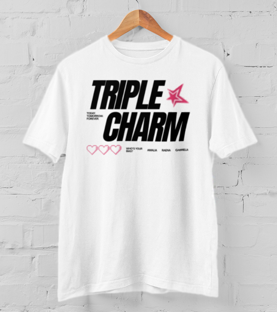 Triple Charm White Hearts Pink Star T-Shirt