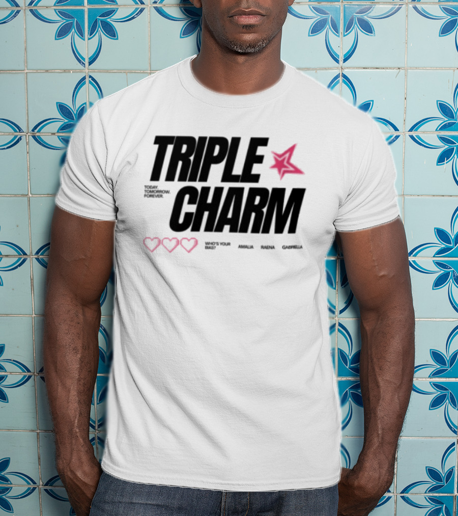 Triple Charm White Hearts Pink Star T-Shirt