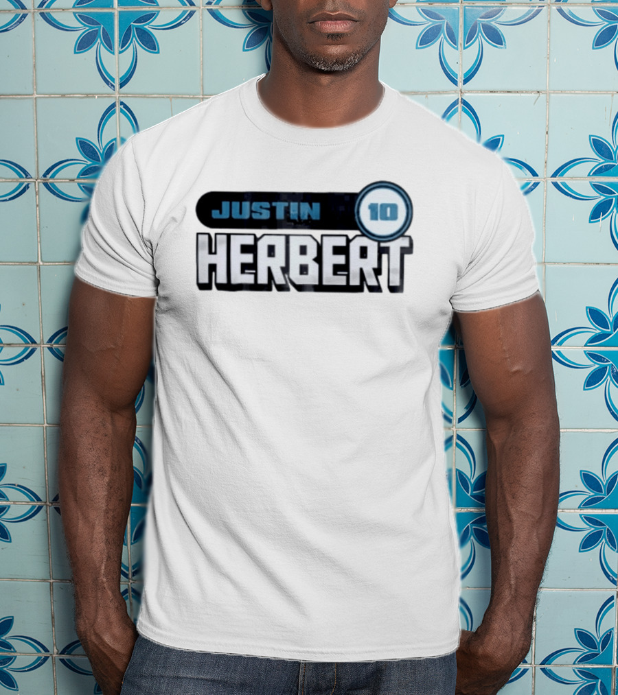 Justin Herbert 10 Blue Rounded Number Block T-Shirt