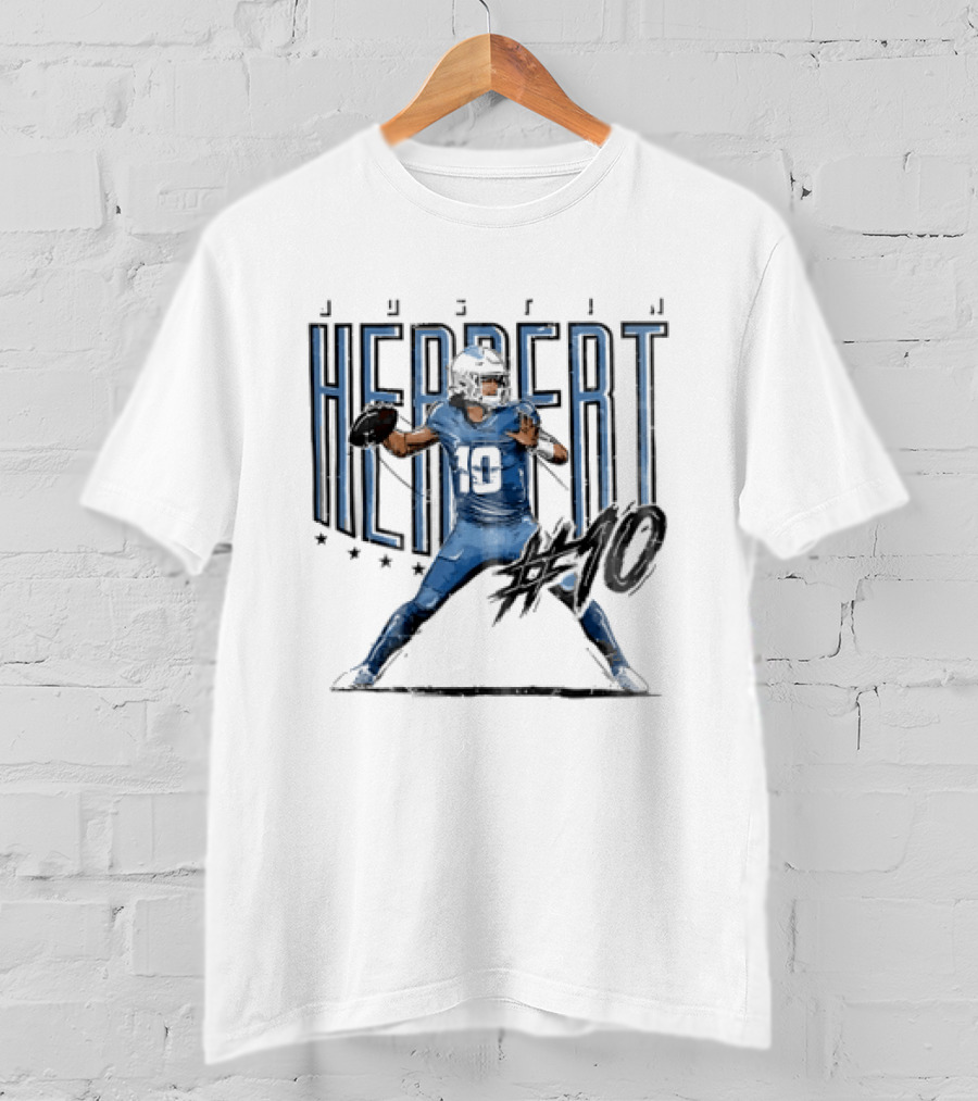 Justin Herbert 10 Quarterback Football Stars Distressed Sketch T-Shirt