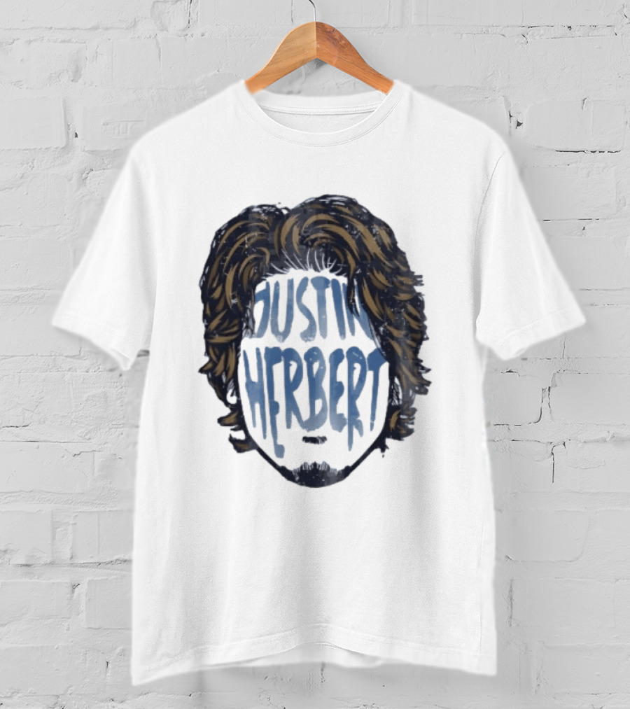 Justin Herbert Distressed Long Hair Beard Head T-Shirt