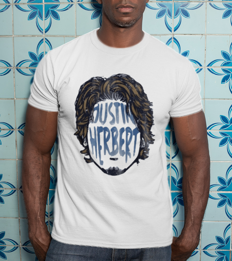 Justin Herbert Distressed Long Hair Beard Head T-Shirt