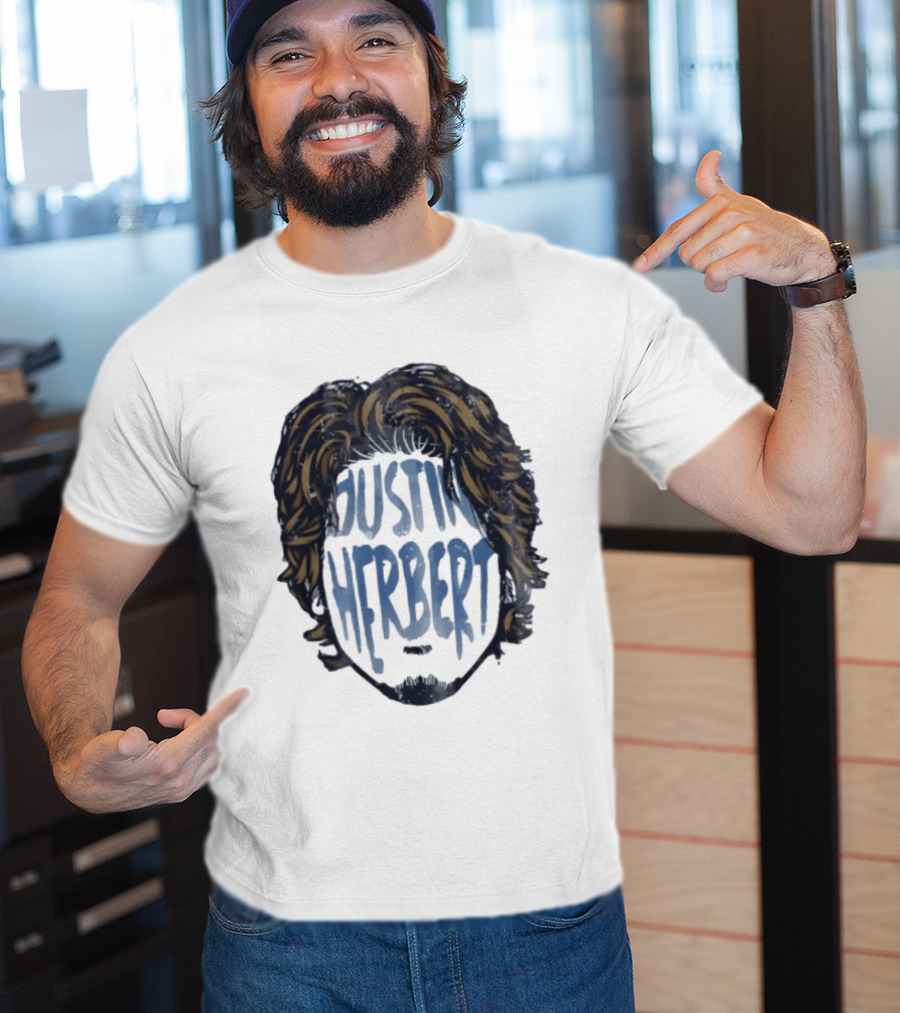 Justin Herbert Distressed Long Hair Beard Head T-Shirt
