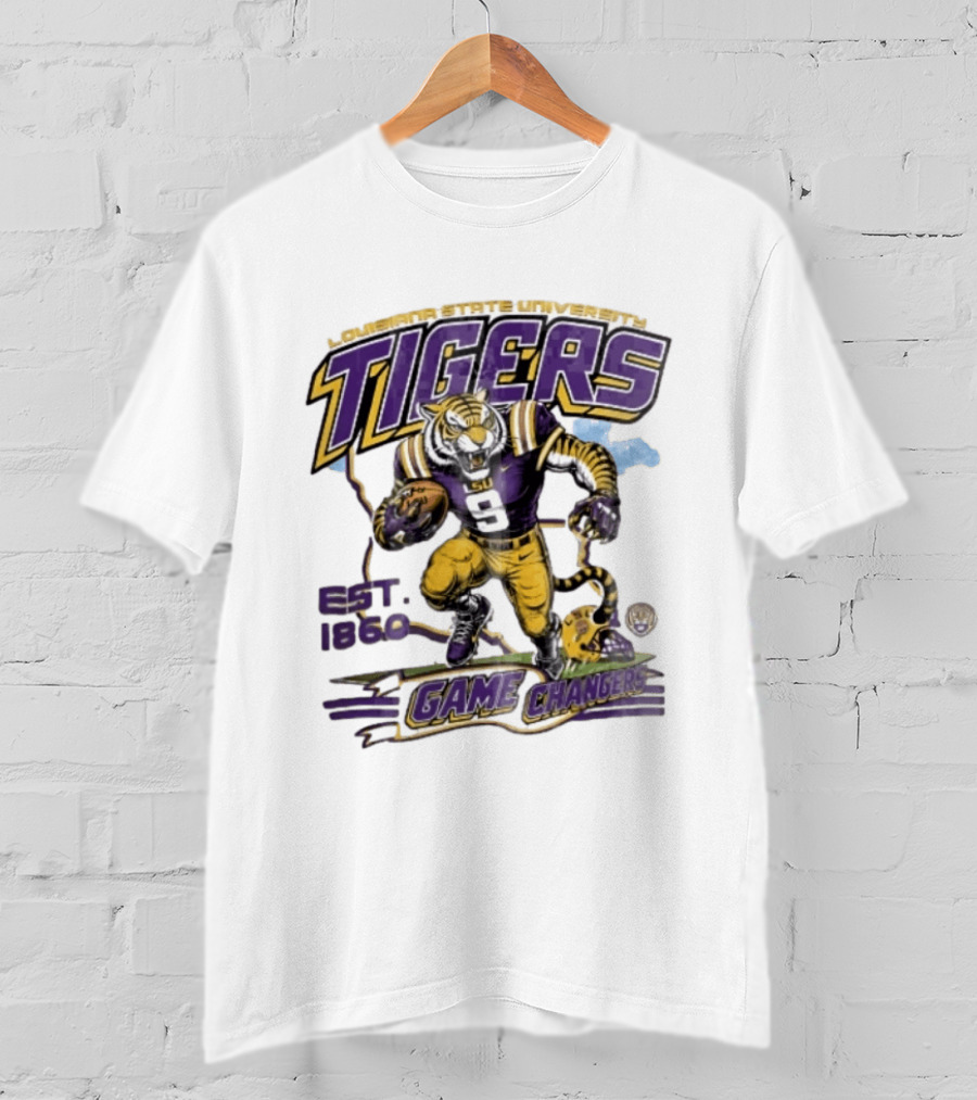 Louisiana State University Tigers Game Changers Est 1860 Football Running Map T-Shirt