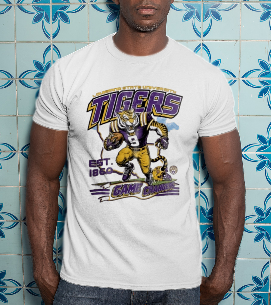 Louisiana State University Tigers Game Changers Est 1860 Football Running Map T-Shirt
