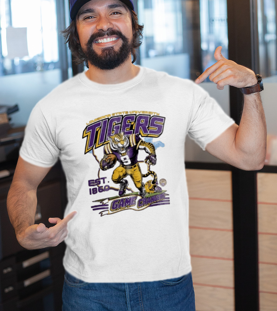 Louisiana State University Tigers Game Changers Est 1860 Football Running Map T-Shirt