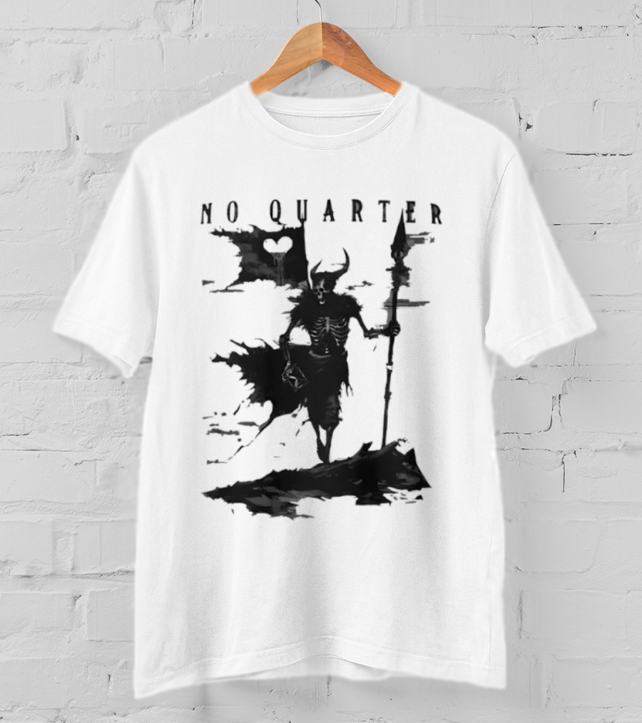 No Quarter Distressed Skeleton Warrior Dark Fantasy T-Shirt