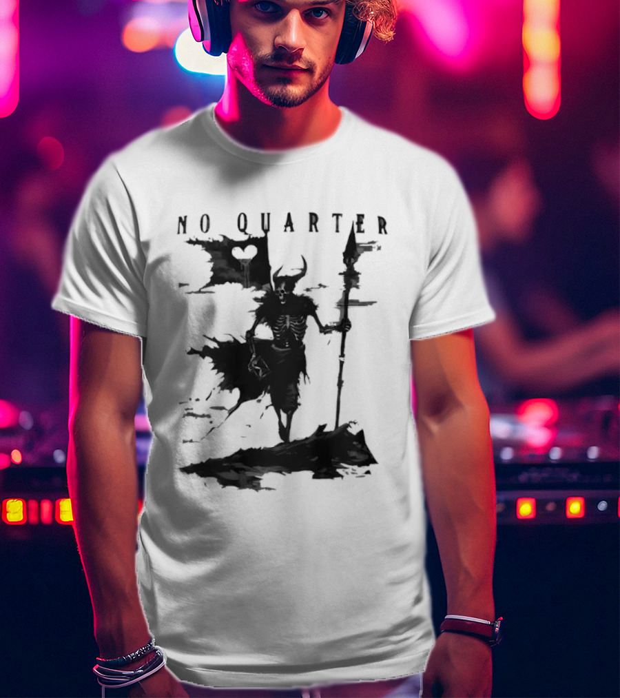 No Quarter Distressed Skeleton Warrior Dark Fantasy T-Shirt