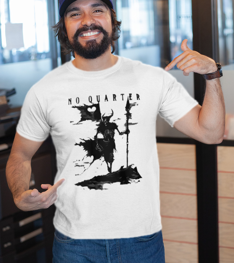 No Quarter Distressed Skeleton Warrior Dark Fantasy T-Shirt