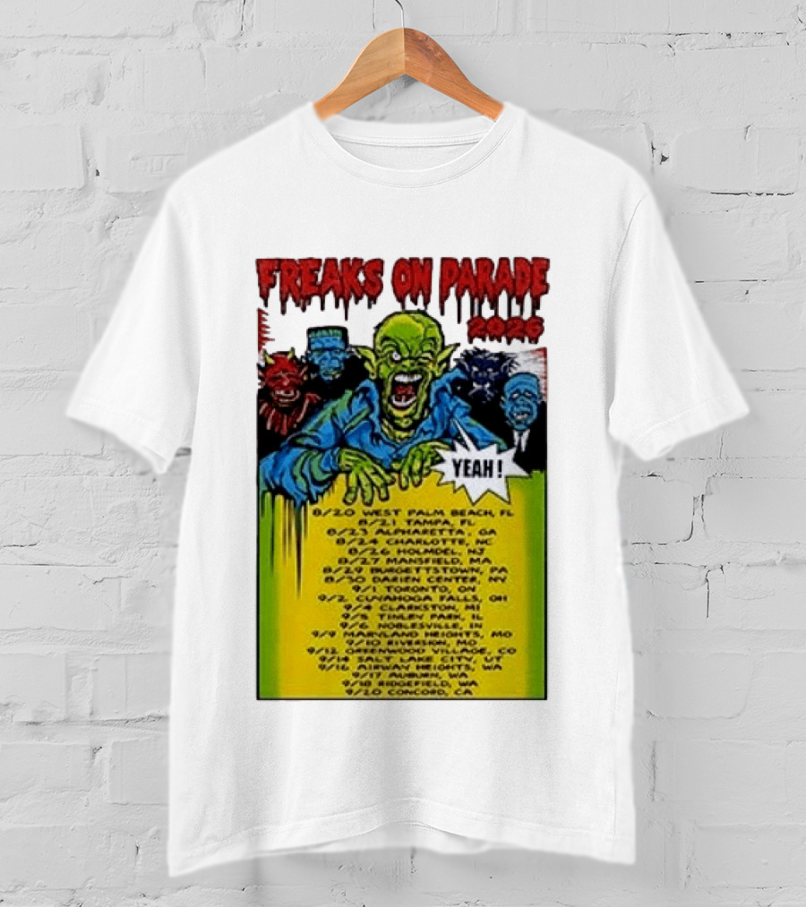 Freaks On Parade Tour 2023 Rob Zombie Dates West Palm Beach Tampa Atlanta Concord T-Shirt